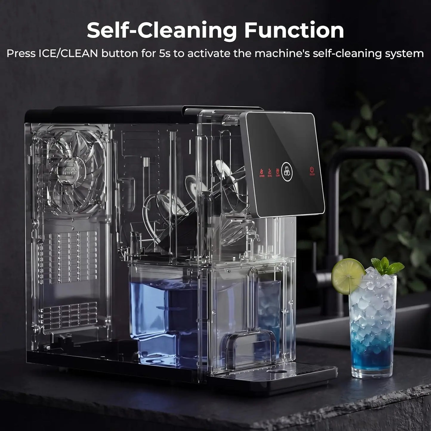 Countertop Nugget Ice Maker, 33 Lbs/24H Automatic Ice Dispenser, Self-Cleaning Portable Ice Machine, 1.8L Water Tank, Touch Scre